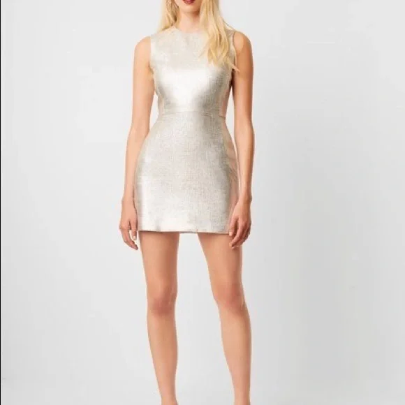 knee length dresses for ladies FRENCH CONNECTION Gold Metallic Snakeskin Print Shift Dress UK 12 US 8 –  Afashionistastore main image 0